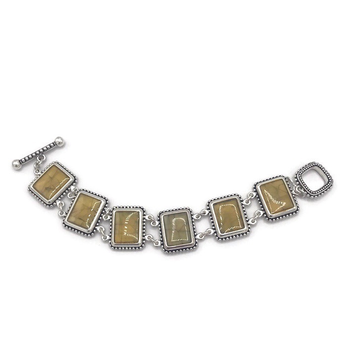 Premier Designs Yellow  Silver Tone Panel Link Bracelet Toggle Reversible